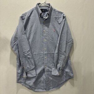 Polo Ralph Lauren Men's 15 32/33 Easy Care Button Up Shirt Blue Plaid Dress